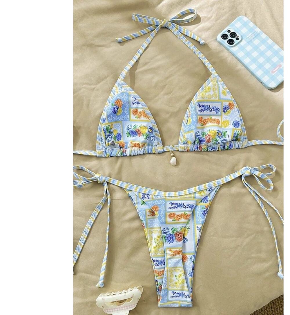 WDIRARA Women's 2 Piece Boho Triangle Bikini Set XXS